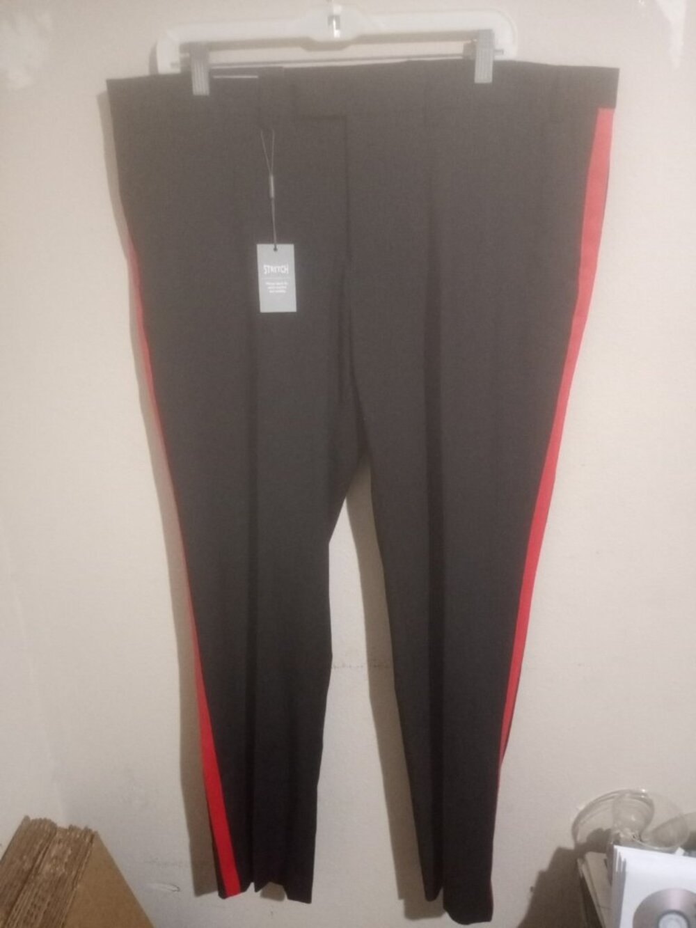 New Moss London Mens Black Formal Trousers Cropped UK Size 40L Side Stripe